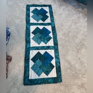Handmade Quilted Teal Patchwork Table Runner